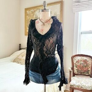 black lace long sleeve ruffle front going out top Newport News